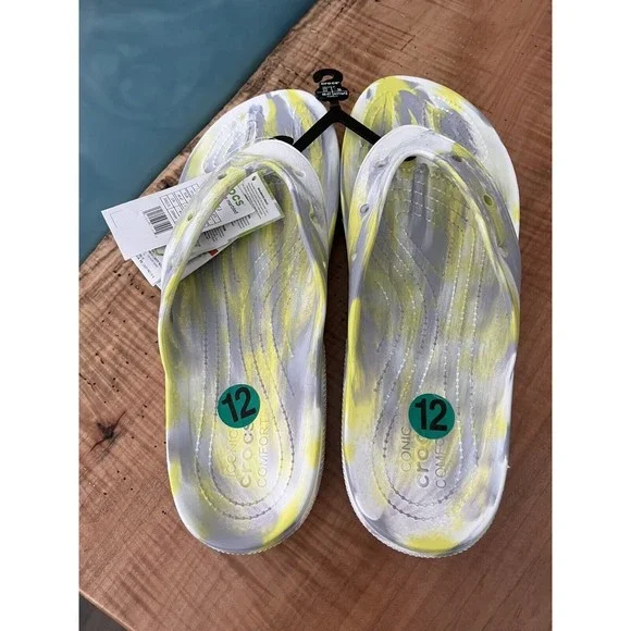 CROCS | Shoes | Crocs Classic Yellowwhite Marbled Flip Flops 
